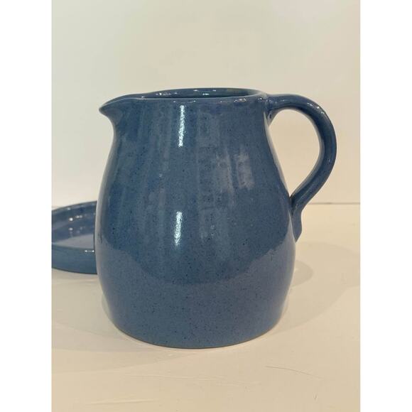 Vintage Handmade Pottery Pitcher Vase with Tray Painted Flowers - Picture 8 of 10